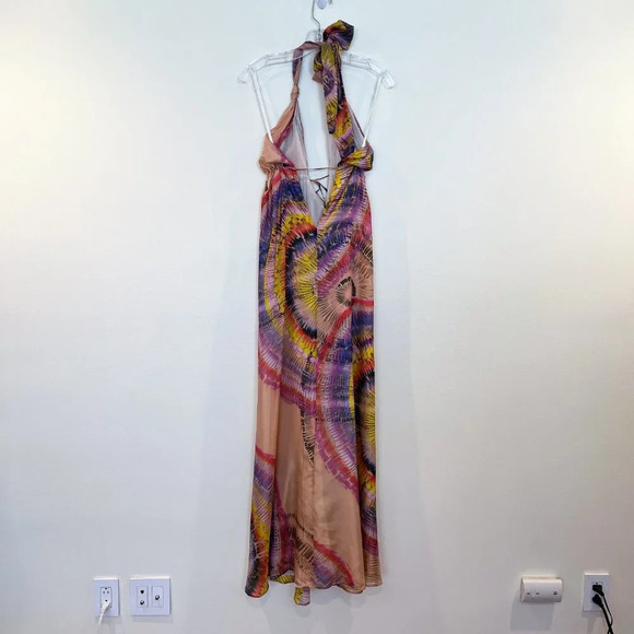 Alexis 100% Silk Colorful Adjustable Beach Resortwear Deep V Maxi Dress S NWT - Picture 9 of 12